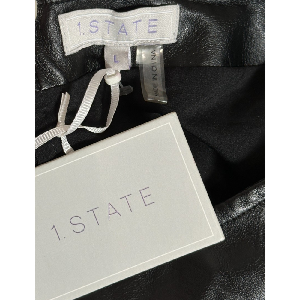 1. State NWT Black Faux Leather Floral Laser Cut A Line Mini Skirt Size Large - Picture 6 of 6
